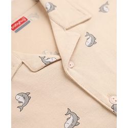Babyhug Cotton Knit Full Sleeves Co-Ords Shirt & Pyjama Night Suit with Dolphin Print - Peach