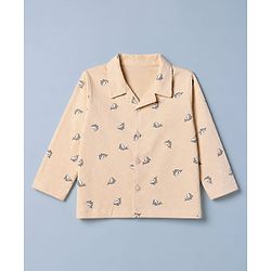 Babyhug Cotton Knit Full Sleeves Co-Ords Shirt & Pyjama Night Suit with Dolphin Print - Peach