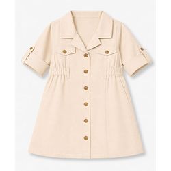 Babyhug 100% Cotton Woven Shirt Dress with Full Sleeves - Beige