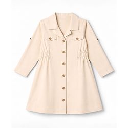Babyhug 100% Cotton Woven Shirt Dress with Full Sleeves - Beige
