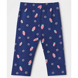 Babyhug 100% Cotton Knit Full Sleeves Co-Ords Top & Pyjama Night Suit with Floral & Carrot Print - Navy Blue