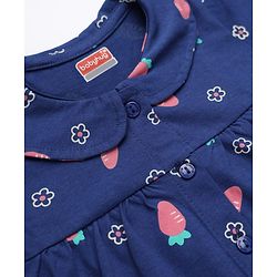 Babyhug 100% Cotton Knit Full Sleeves Co-Ords Top & Pyjama Night Suit with Floral & Carrot Print - Navy Blue