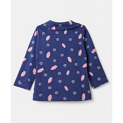 Babyhug 100% Cotton Knit Full Sleeves Co-Ords Top & Pyjama Night Suit with Floral & Carrot Print - Navy Blue
