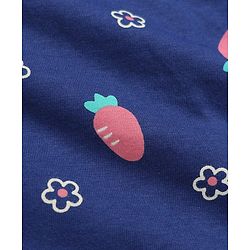 Babyhug 100% Cotton Knit Full Sleeves Co-Ords Top & Pyjama Night Suit with Floral & Carrot Print - Navy Blue
