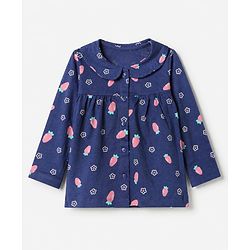 Babyhug 100% Cotton Knit Full Sleeves Co-Ords Top & Pyjama Night Suit with Floral & Carrot Print - Navy Blue
