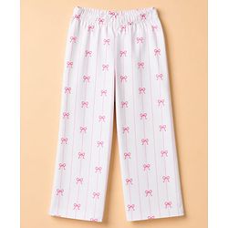 Babyhug 100% Cotton Knit Full Sleeves Striped Co-Ords Shirt & Pyjama Night Suit with Bow Print - White