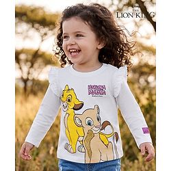 Babyhug Disney Single Jersey Knit T-Shirt with Full Sleeves and Simba Print - White