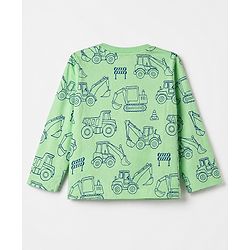 Babyhug 100% Cotton Knit Full Sleeves Co-Ords T-Shirt & Pyjama Night Suit with Construction Vehicle Print - Sea Green