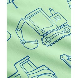 Babyhug 100% Cotton Knit Full Sleeves Co-Ords T-Shirt & Pyjama Night Suit with Construction Vehicle Print - Sea Green
