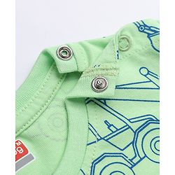 Babyhug 100% Cotton Knit Full Sleeves Co-Ords T-Shirt & Pyjama Night Suit with Construction Vehicle Print - Sea Green