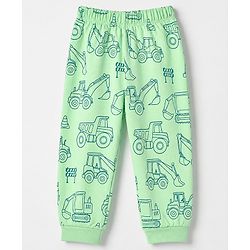Babyhug 100% Cotton Knit Full Sleeves Co-Ords T-Shirt & Pyjama Night Suit with Construction Vehicle Print - Sea Green