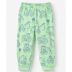 Babyhug 100% Cotton Knit Full Sleeves Co-Ords T-Shirt & Pyjama Night Suit with Construction Vehicle Print - Sea Green