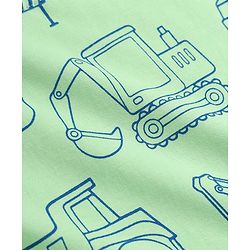 Babyhug 100% Cotton Knit Full Sleeves Co-Ords T-Shirt & Pyjama Night Suit with Construction Vehicle Print - Sea Green