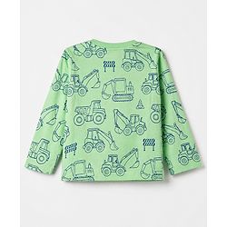 Babyhug 100% Cotton Knit Full Sleeves Co-Ords T-Shirt & Pyjama Night Suit with Construction Vehicle Print - Sea Green