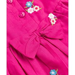 Babyhug Cotton Woven Dress with Half Sleeves and Floral Embroidery - Fuchsia