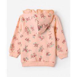 Babyhug 100% Cotton Terry Knit Sweatshirt with Full Sleeves and Floral Print in Peach