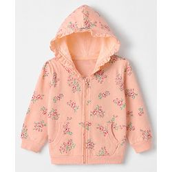 Babyhug 100% Cotton Terry Knit Sweatshirt with Full Sleeves and Floral Print in Peach