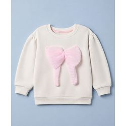 Babyhug Heavy Gauge Warm Cotton Fleece Knit Sweatshirt with Full Sleeves & Bow Applique - White