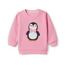 Babyhug Heavy Gauge Fleece Knit Full Sleeves Sweatshirt With Penguin Print - Baby Pink
