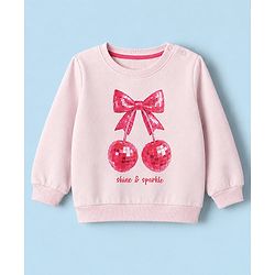 Babyhug Fleece Knit Sweatshirt with Full Sleeves and Disco Cherry Print - Baby Pink
