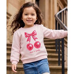 Babyhug Fleece Knit Sweatshirt with Full Sleeves and Disco Cherry Print - Baby Pink