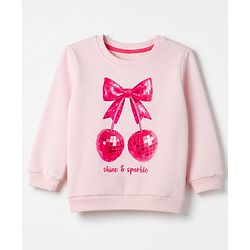 Babyhug Fleece Knit Sweatshirt with Full Sleeves and Disco Cherry Print - Baby Pink