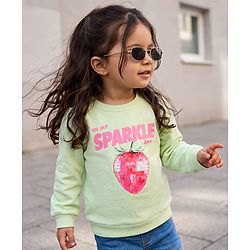Babyhug Fleece Knit Full Sleeves Sweatshirt with Strawberry & Text Print - Light Green