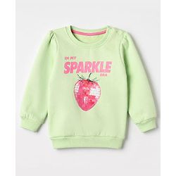 Babyhug Fleece Knit Full Sleeves Sweatshirt with Strawberry & Text Print - Light Green