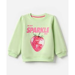 Babyhug Fleece Knit Full Sleeves Sweatshirt with Strawberry & Text Print - Light Green