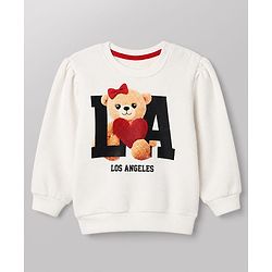 Babyhug Heavy Gauge Terry Knit Full Sleeves Sweatshirt with Teddy Bear & Text Print - White