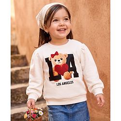 Babyhug Heavy Gauge Terry Knit Full Sleeves Sweatshirt with Teddy Bear & Text Print - White