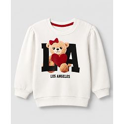 Babyhug Heavy Gauge Terry Knit Full Sleeves Sweatshirt with Teddy Bear & Text Print - White