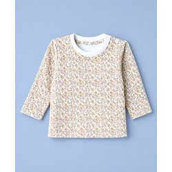 Babyhug 100% Cotton Interlock Knit Full Sleeves T-Shirts with Stripes Floral & Deer Print Pack of 3 - White & Cream