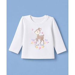Babyhug 100% Cotton Interlock Knit Full Sleeves T-Shirts with Stripes Floral & Deer Print Pack of 3 - White & Cream
