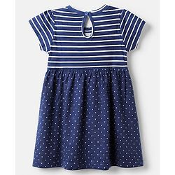 Babyhug Single Jersey Knit Frock and Bloomer with Half Sleeves and Polka Dots Print - Navy Blue