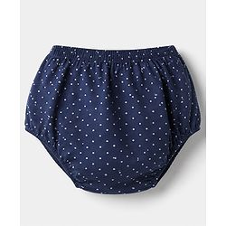 Babyhug Single Jersey Knit Frock and Bloomer with Half Sleeves and Polka Dots Print - Navy Blue