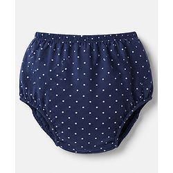 Babyhug Single Jersey Knit Frock and Bloomer with Half Sleeves and Polka Dots Print - Navy Blue