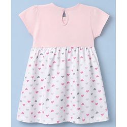 Babyhug Single Jersey Knit Half Sleeves Frock with Bloomer and Heart Print - White