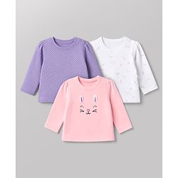 Babyhug 100% Cotton Knit Full Sleeves T-Shirts with Polka Dots, Floral & Animal Print - Purple White & Pink