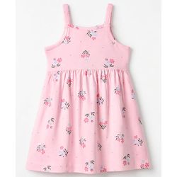 Babyhug Single Jersey Knit Full Sleeves Frock and Bloomer with Floral Print - Pink