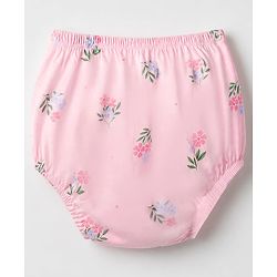 Babyhug Single Jersey Knit Full Sleeves Frock and Bloomer with Floral Print - Pink