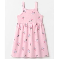 Babyhug Single Jersey Knit Full Sleeves Frock and Bloomer with Floral Print - Pink