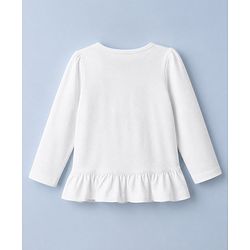 Babyhug 100% Cotton Knit T-Shirts with Full Sleeves and Frill Details with Ballerinas Sequins - White
