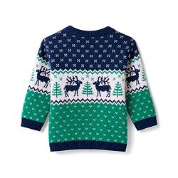 Babyhug 100% Cotton Knit Full Sleeves Deer Design Sweater Set with Cap - Navy Blue