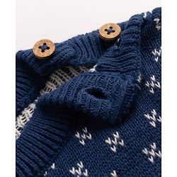 Babyhug 100% Cotton Knit Full Sleeves Deer Design Sweater Set with Cap - Navy Blue