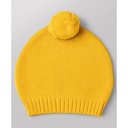 Babyhug Cotton Natural Knit Full Sleeves Pullover & Pant Sweater Set and Cap with Pom Pom with Sunflower Hearts All Over Design - White, Yellow