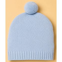 Babyhug Knit Full Sleeves Sweater Set With Floral Design & Cap - Blue