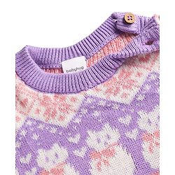 Babyhug 100% Cotton Knit Full Sleeves Sweater Sets and Cap with Cat Design - Lavender