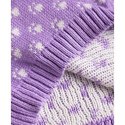 Babyhug 100% Cotton Knit Full Sleeves Sweater Sets and Cap with Cat Design - Lavender
