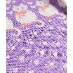 Babyhug 100% Cotton Knit Full Sleeves Sweater Sets and Cap with Cat Design - Lavender